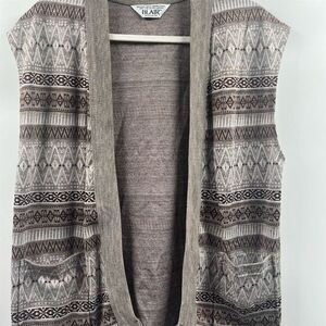 Vintage Blair Women's Beige‎ Sleeveless Cardigan Sweater Vest M Geometric Knit